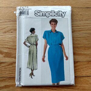 Vintage 80s Dress Sewing Pattern 10-14 Padded Shoulders Simplicity 7942 UNCUT
